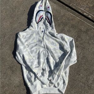 Bape White Shark Camo Zip Hoodie